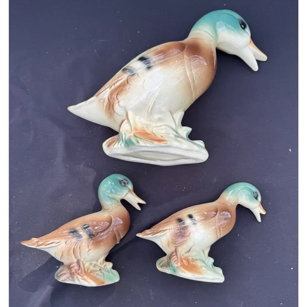 Vintage Royal Copley Windsor Mallard Duck Set of 3 Ceramic Figurine Mid Century